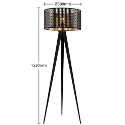 Lindby vloerlamp Thoralf, driepoot, zwart, textiel, Ø50cm