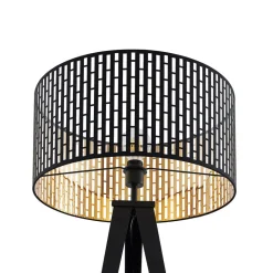 Lindby vloerlamp Thoralf, driepoot, zwart, textiel, Ø50cm