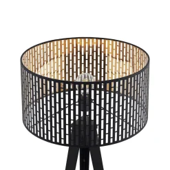 Lindby vloerlamp Thoralf, driepoot, zwart, textiel, Ø50cm