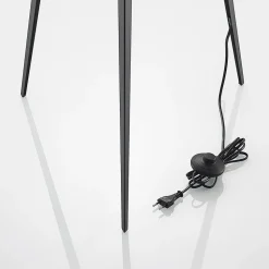 Lindby vloerlamp Thoralf, driepoot, zwart, textiel, Ø50cm