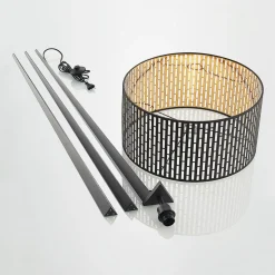 Lindby vloerlamp Thoralf, driepoot, zwart, textiel, Ø50cm