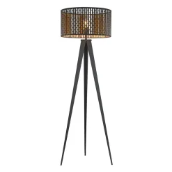 Lindby vloerlamp Thoralf, driepoot, zwart, textiel, Ø50cm