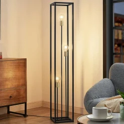 Lindby vloerlamp Tiliane, zwart, metaal, 3-lamps, 153cm