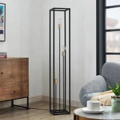 Lindby vloerlamp Tiliane, zwart, metaal, 3-lamps, 153cm