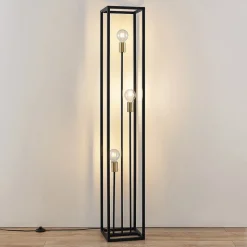 Lindby vloerlamp Tiliane, zwart, metaal, 3-lamps, 153cm