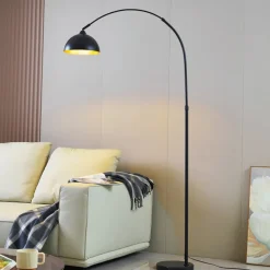 Lindby vloerlamp Tonka, zwart/goud, metaal, Ø 25 cm