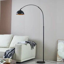 Lindby vloerlamp Tonka, zwart/goud, metaal, Ø 25 cm