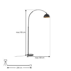 Lindby vloerlamp Tonka, zwart/goud, metaal, Ø 25 cm