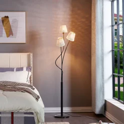 Lindby vloerlamp Torvy, zwart/wit, metaal, 165 cm, E14