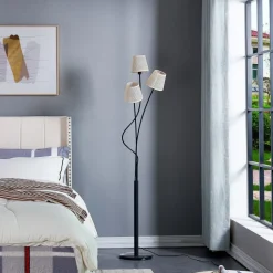 Lindby vloerlamp Torvy, zwart/wit, metaal, 165 cm, E14