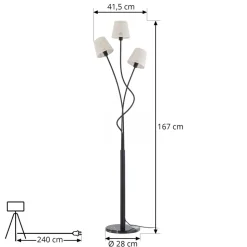 Lindby vloerlamp Torvy, zwart/wit, metaal, 165 cm, E14