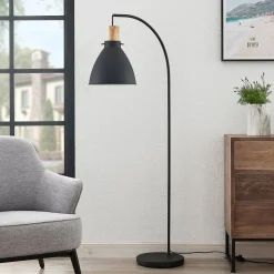 Lindby vloerlamp Trebale, zwart, hout, 154 cm, E27