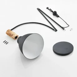 Lindby vloerlamp Trebale, zwart, hout, 154 cm, E27