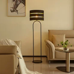 Lindby vloerlamp Tsomo, Ø 40 cm, zwart, stof, E27