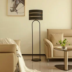 Lindby vloerlamp Tsomo, Ø 40 cm, zwart, stof, E27