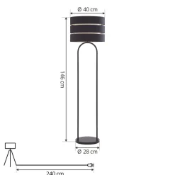 Lindby vloerlamp Tsomo, Ø 40 cm, zwart, stof, E27