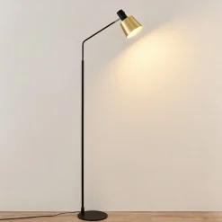 Lindby vloerlamp Vlada, 144 cm, messing, zwart, metaal