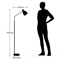 Lindby vloerlamp Vlada, 144 cm, messing, zwart, metaal