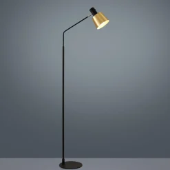 Lindby vloerlamp Vlada, 144 cm, messing, zwart, metaal