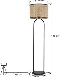 Lindby vloerlamp Yaelle, 146 cm hoog, rotan, zwart, E27