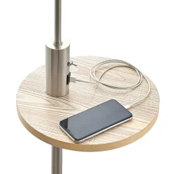 Lindby vloerlamp Zinia, nikkelkleurig, plank, USB-aansluiting