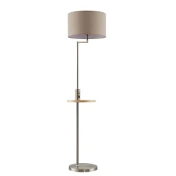 Lindby vloerlamp Zinia, nikkelkleurig, plank, USB-aansluiting