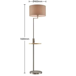 Lindby vloerlamp Zinia, nikkelkleurig, plank, USB-aansluiting
