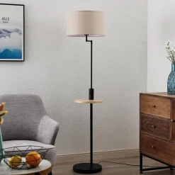 Lindby vloerlamp Zinia, zwart, plank, USB-aansluiting