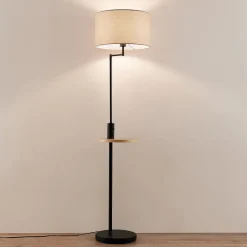 Lindby vloerlamp Zinia, zwart, plank, USB-aansluiting