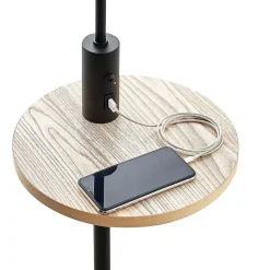 Lindby vloerlamp Zinia, zwart, plank, USB-aansluiting
