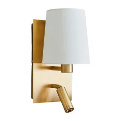 Lindby wandlamp Aiden, 30 cm, antiek messing, LED leeslampje