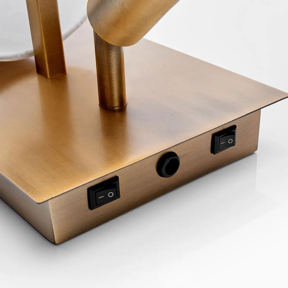 Lindby wandlamp Aiden, 30 cm, antiek messing, LED leeslampje