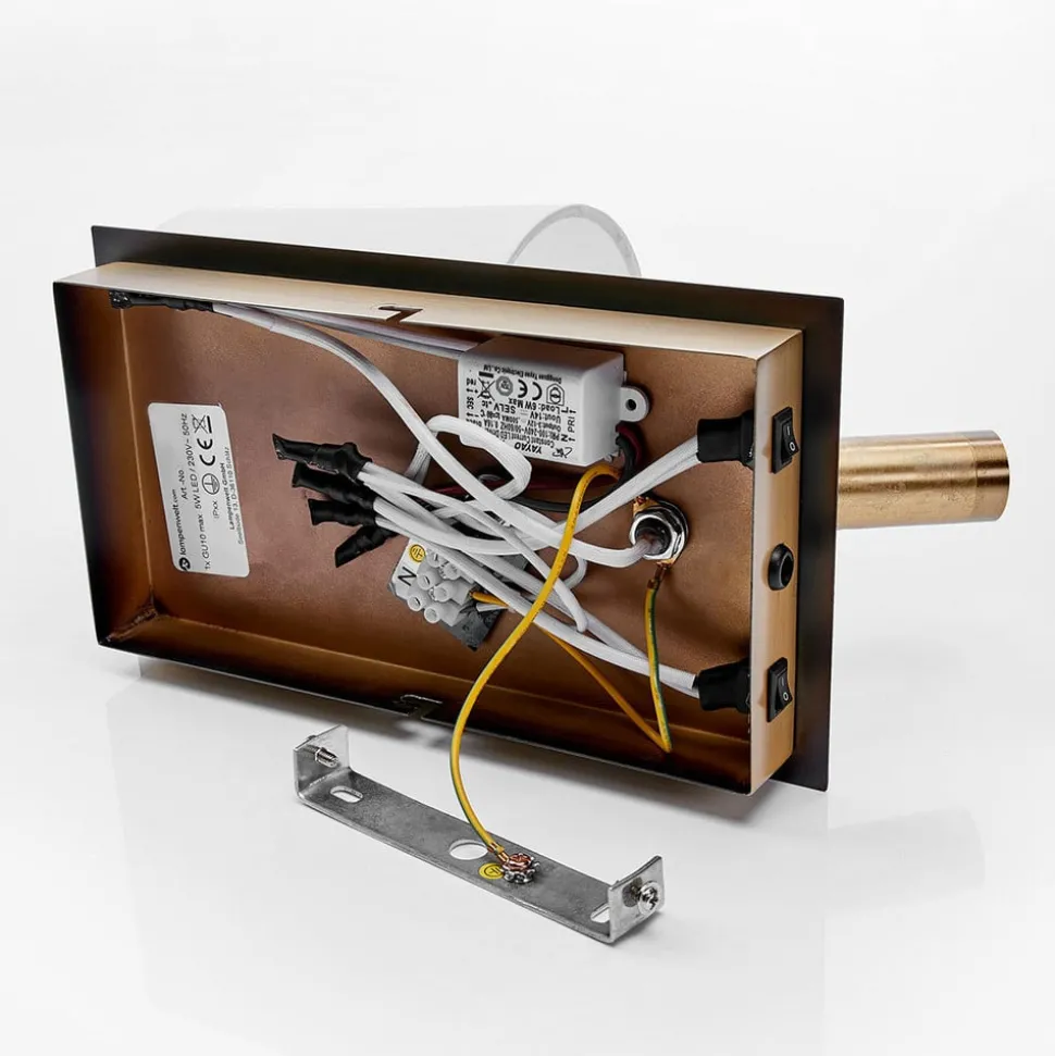 Lindby wandlamp Aiden, 30 cm, antiek messing, LED leeslampje