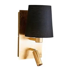 Lindby wandlamp Aiden, 30cm, zwart, goud, LED leeslampje
