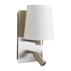 Lindby wandlamp Aiden, wit, nikkel, LED leeslampje