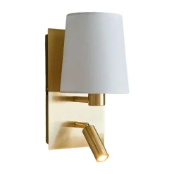 Lindby wandlamp Aiden, wit, messing, LED leeslampje