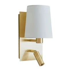 Lindby wandlamp Aiden, wit, messing, LED leeslampje