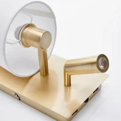 Lindby wandlamp Aiden, wit, messing, LED leeslampje