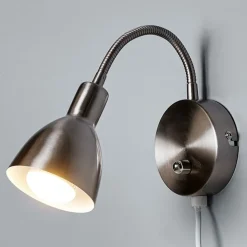 Lindby wandlamp Amrei, nikkelkleurig, 42cm, stekker, dimbaar