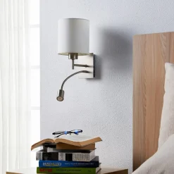 Lindby wandlamp Camilo, nikkelkleurig, LED leeslampje, 28 cm