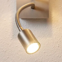 Lindby wandlamp Camilo, nikkelkleurig, LED leeslampje, 28 cm