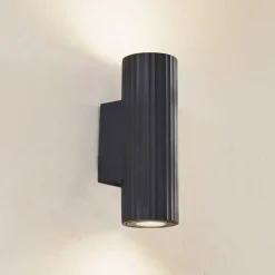 Lindby wandlamp Christa, antraciet, beton, 25cm, ribbel