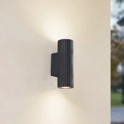 Lindby wandlamp Christa, antraciet, beton, 25cm, ribbel