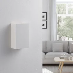Lindby wandlamp Colja, hoekig, hoogte 16 cm, gips, wit
