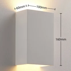 Lindby wandlamp Colja, hoekig, hoogte 16 cm, gips, wit