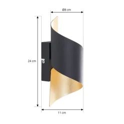 Lindby wandlamp Desirio, zwart/goud, 24cm, metaal