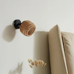 Lindby wandlamp Ediz, GU10, zwart, hout, Ø 12,7 cm