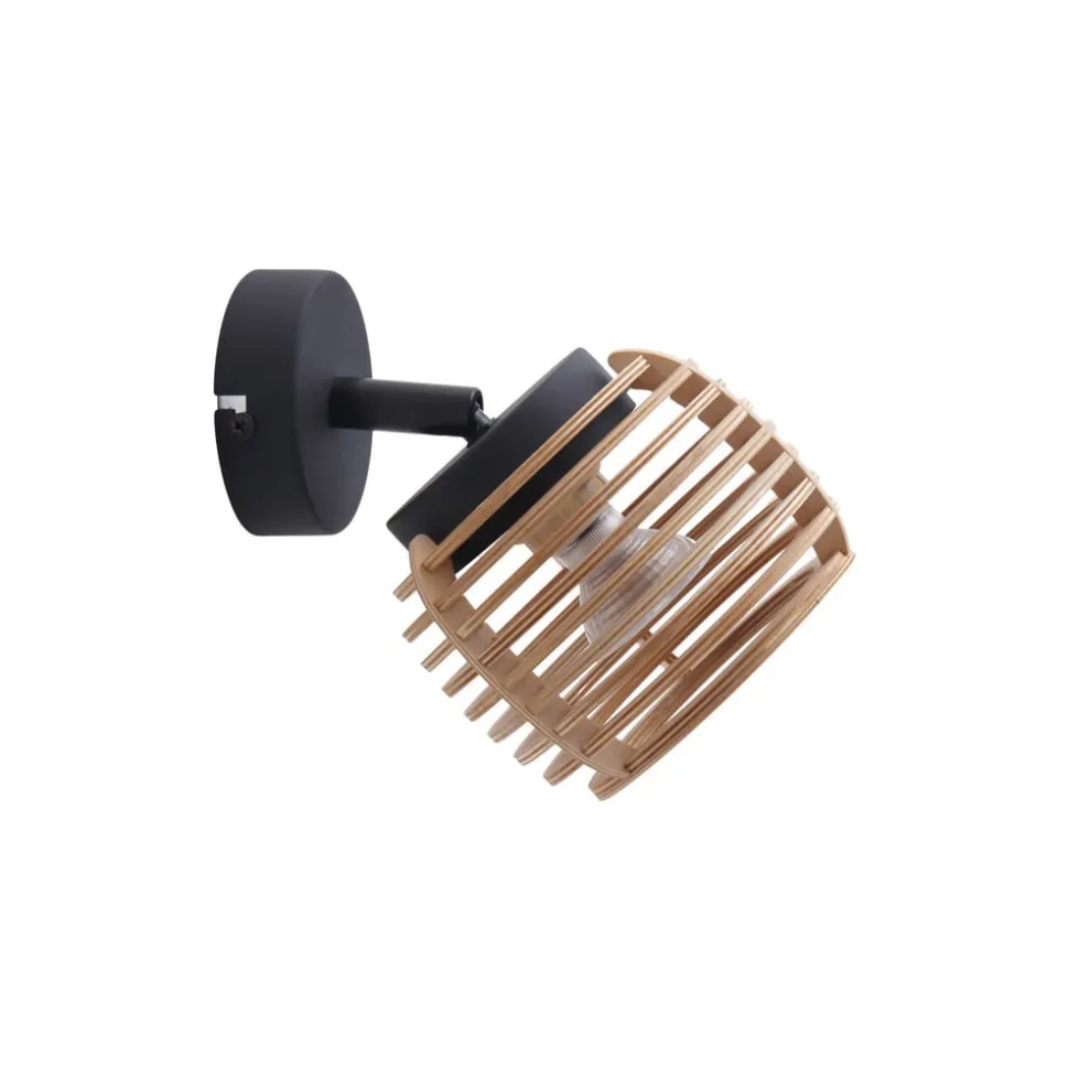 Lindby wandlamp Ediz, GU10, zwart, hout, Ø 12,7 cm