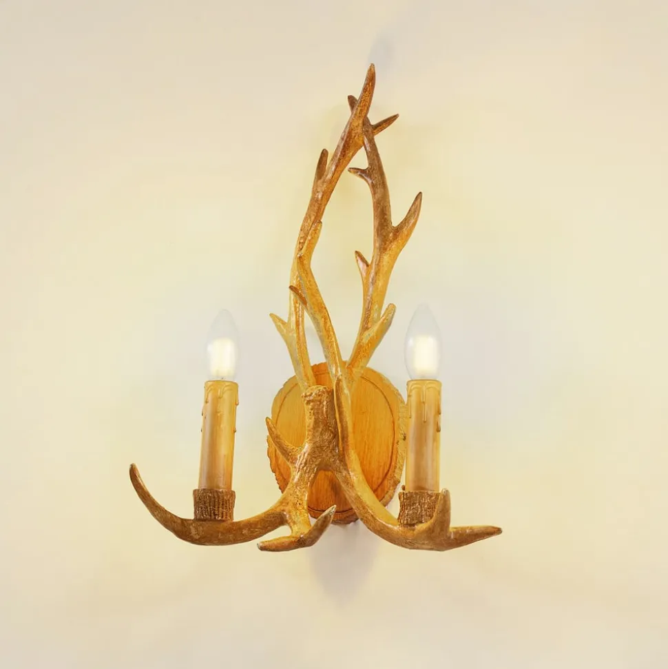 Lindby wandlamp Fibi, bruin, gewei, 2-lamps, E14