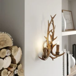 Lindby wandlamp Fibi, bruin, gewei, 2-lamps, E14